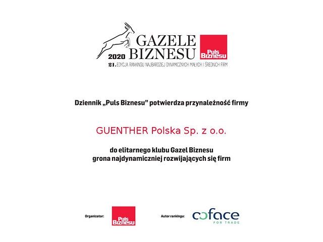 Gazele Biznesu 2020 - Guenther Polska Sp. z o.o.